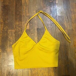 Yellow Halter Cropped Tank Top